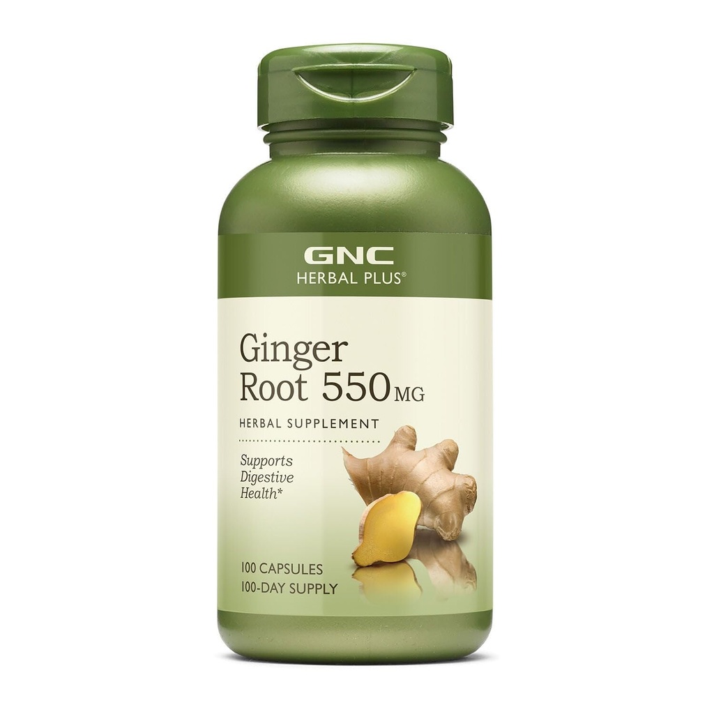 GNC Herbal Plus Ginger Root suplement 550mg, wspiera zdrowie pokarmowe, 100 Służenia