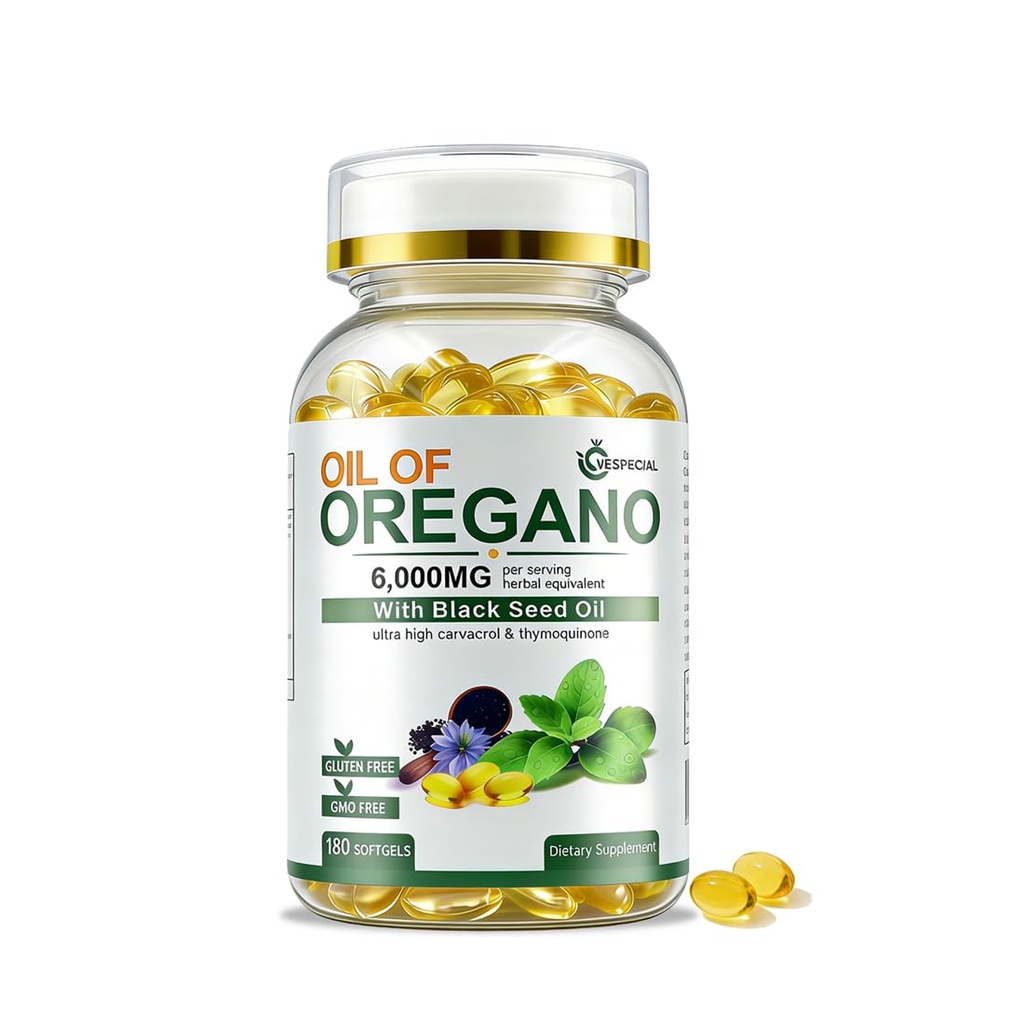 Oil of Oregano with Black Seed Oil, 180 Softgels | 2-in-1 Herbal Oregano Supplement with High Strength Carvacrol & Thymoquinone for Immune Support | Non-GMO, Plant Based