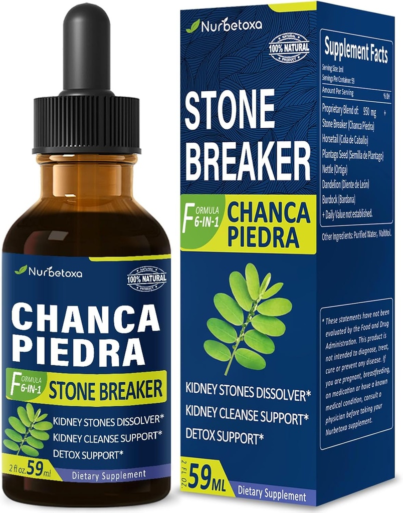 Chanca Piedra Stone Breaker Extract Drops for Nerki Stones Dissolver, Nerki Cleanse Detox & Suplement do naprawy w / Horsetail Dandelion. Chanca Piedra para Los Riñones. 2oz