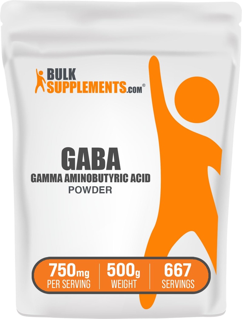 BulkSupplements.com proszek GABA - Gamma Aminobutyric Acid, suplement GABA, suplement Amino Acid Supplement - Gluten Free, 750mg na jedną porcję, 500 g (1,1 lbs) (opakowanie po 1)