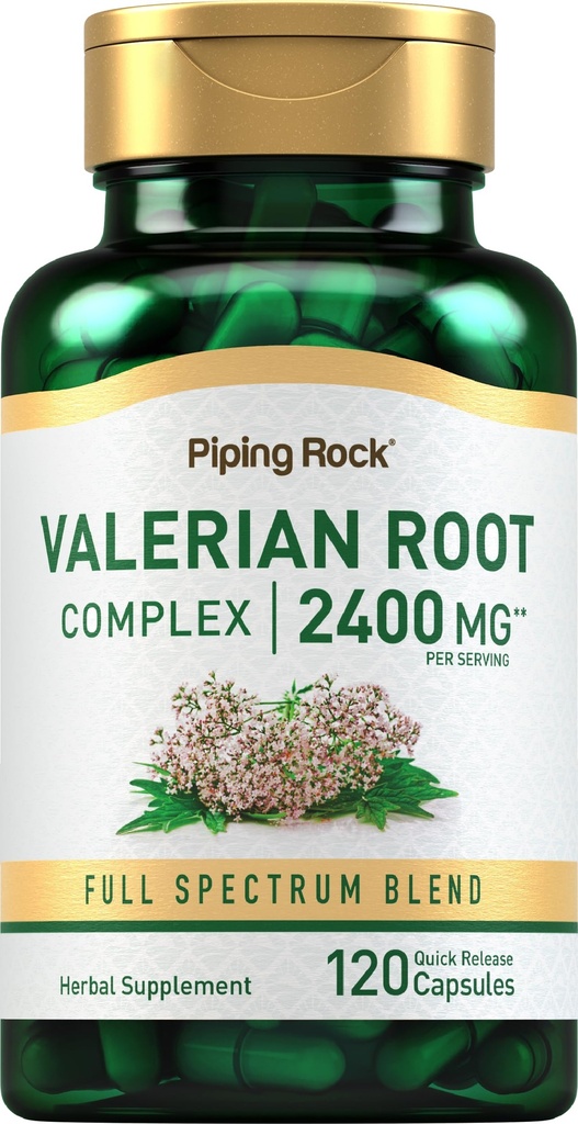 Piping Rock Valerian Korzeń kapsułki 2400 mg XI124; 120 Count XI124; Extract Supplement XI124; Herbal Blend XI124; Non- GMO, Gluten Free