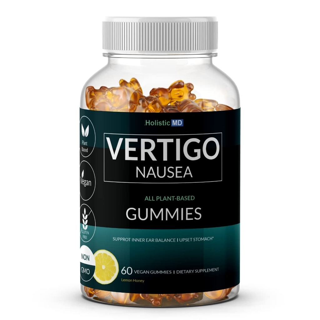 Produkty ulgi wertykalnej badane klinicznie Kudzu Gingko Astragalus Ginger Black Cohosh & Peony kwiat 124; Nudności Vertigo Zawroty głowy Ulgi 124; 124; Plant- Based formula Non GMO English 124; Smak cytryny 60 Gummies