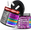 Biotin Hair Growth Bundle - Biotin Vitamins & Keratin Kapsułki + Gumiaki do włosów z Collagen & Astragalus - Witaminy skóry włosów dla kobiet i mężczyzn 124; 60 Czapki + 60 Gumiaki