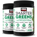 Force Factor Smarter Zielonych Codziennie Wellness Proszek 2- Pack do wsparcia energii, Immunitet i trawienie, Superfood Zielone Proszek z witamin, minerałów i probiotyki, Nieflavored, 60 Służenia
