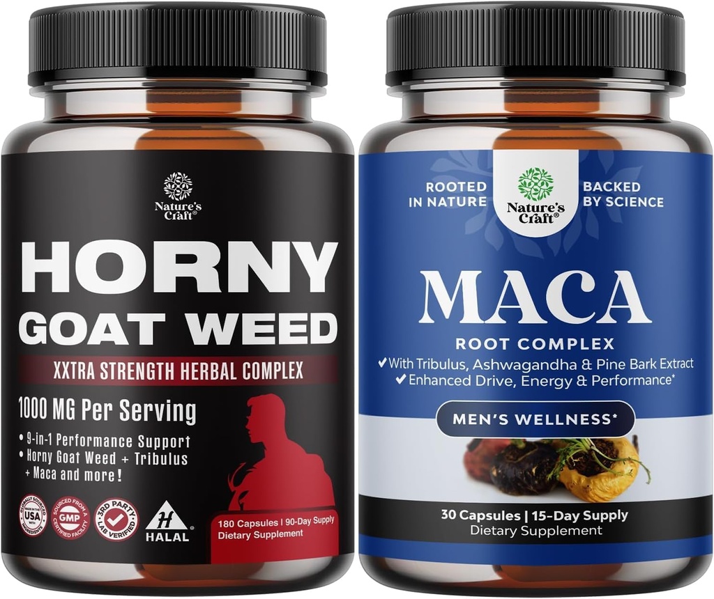 Paleta Goat Weed z Black Maca Root, Tongkat Ali, Saw Palmetto & Panax Ginseng Extract for Stamina & Energy i Black Maca Root z Syberyjskim Ginseng Ashwagandha - Suplement Wellness mężczyzn