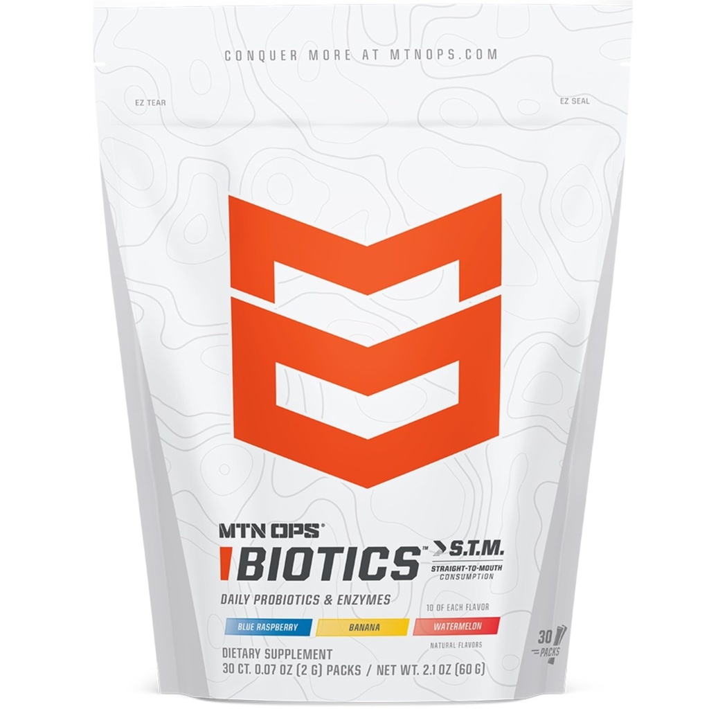 MTN OPS Biotics STM On‑the‑Go Probiotic Supplement for Gut Health, Digestion & Immune Support – Sugar‑Free, Natural Flavors Variety Pack, 30 Servings – Fast, Convenient Daily Gut Health Formula