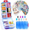 14 Grids Travel Pill Organizer Box z 415- Pcs Medicine Name Etykiety - Pocket Daily Pharmacy Case Case Kit - Travel Mexication Holder Dispenser for Fish Oil Supplement Supplement Storage -Clear Blue