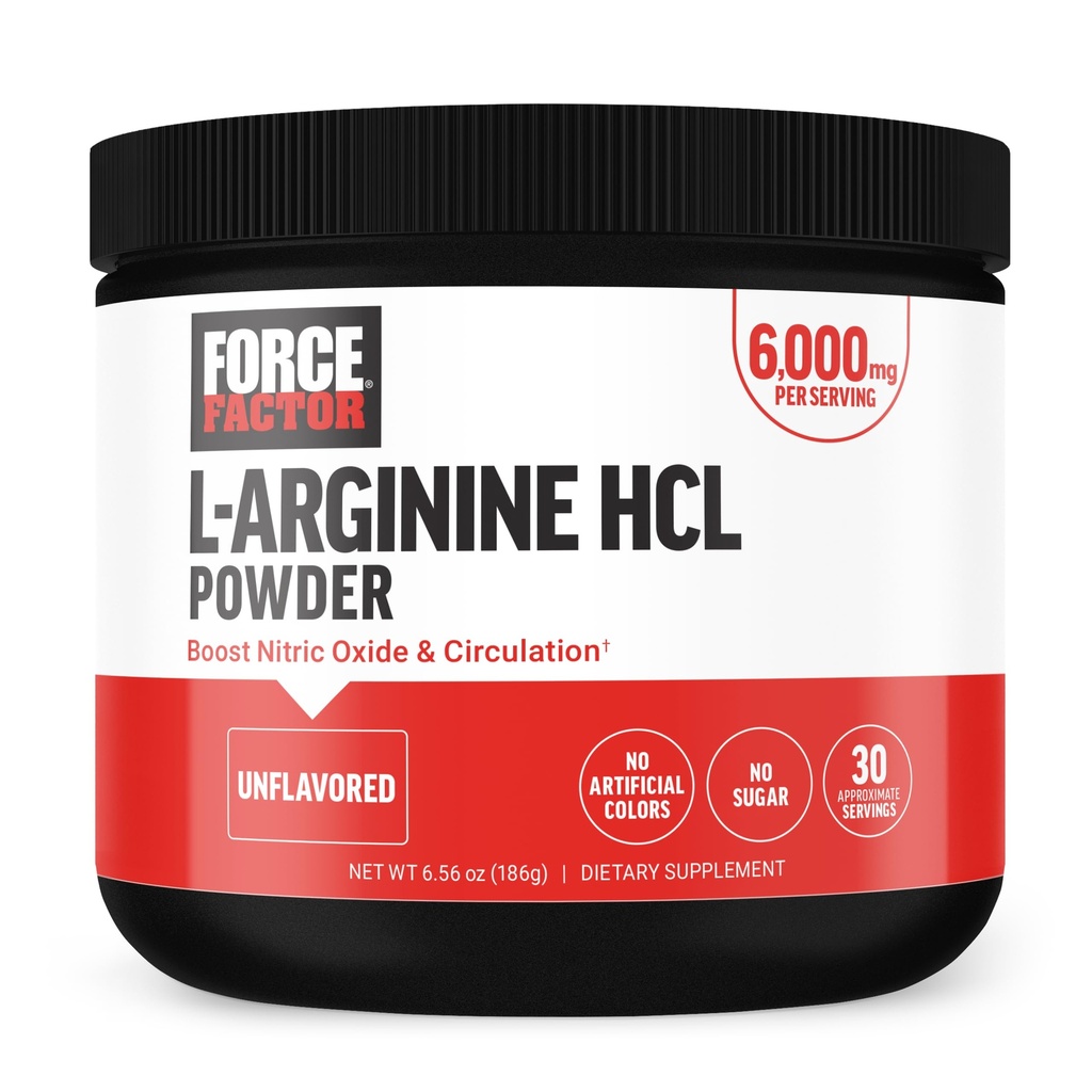 Siła czynnika L Argininy HCL, L- Argininy Suplement do Boost tlenku azotu do lepszego cyrkulacji, Przepływ krwi, i pompy mięśniowe, L Argininy proszek 6000mg, Nieflawored, 30 Służenie