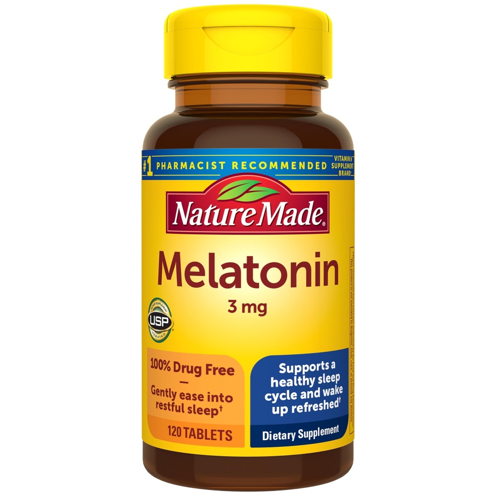 Przyroda Melatonina 3mg Sleep Aid dla dorosłych, 100% beznarkotykowa pomoc na sen, suplementy snu, 120 tabletek, 120 Day Supply