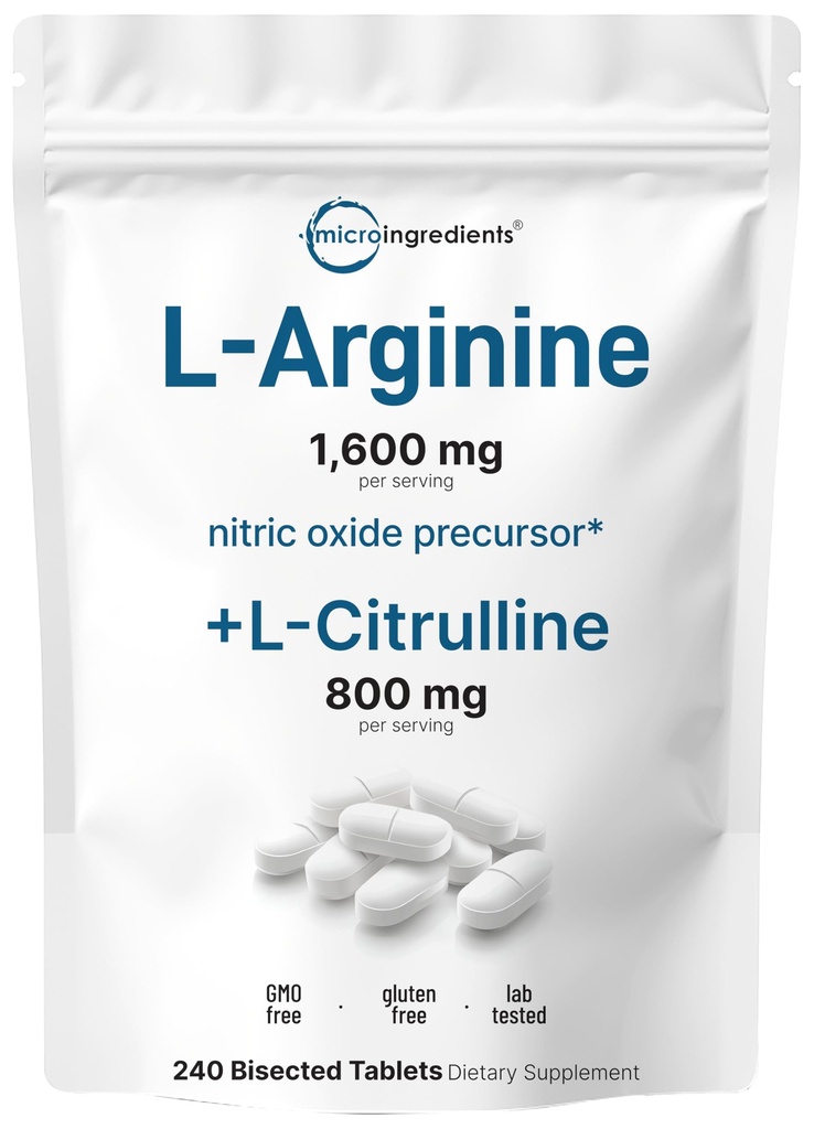 L- Arginina 1,600mg Suplement tlenku azotu dla mężczyzn z L- Citrulline, 240 Bisfected Tablets Prekursor tlenku azotu 124; Mięśnie, Energia, & Wsparcie serca 124; Non-GMO, Gluten Free - 4 Dostawa Miesiąc