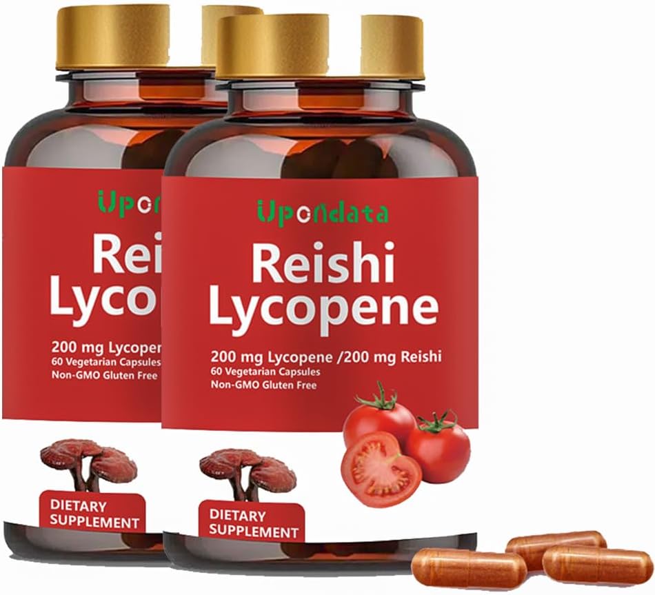 Kapsułki likopenu, Kapsułki naturalnego likopenu 200mg z Grzybem organicznym Reishi 200mg Suplement do Prostate Health and Immune Support - Bezglutenowy, Nie-GMO, 60 Kapsułek (2 opakowania)
