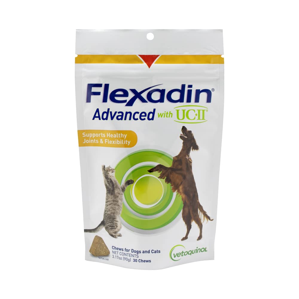 Vetoquinol Flexadin Advanced Dog Hip and Joint Supplement with Undenatured Collagen, One Chew a Day Hip and Joint Support Chew for Dogs and Cats, Clinically Proven Vet- Approved Formula, 30 Chews
