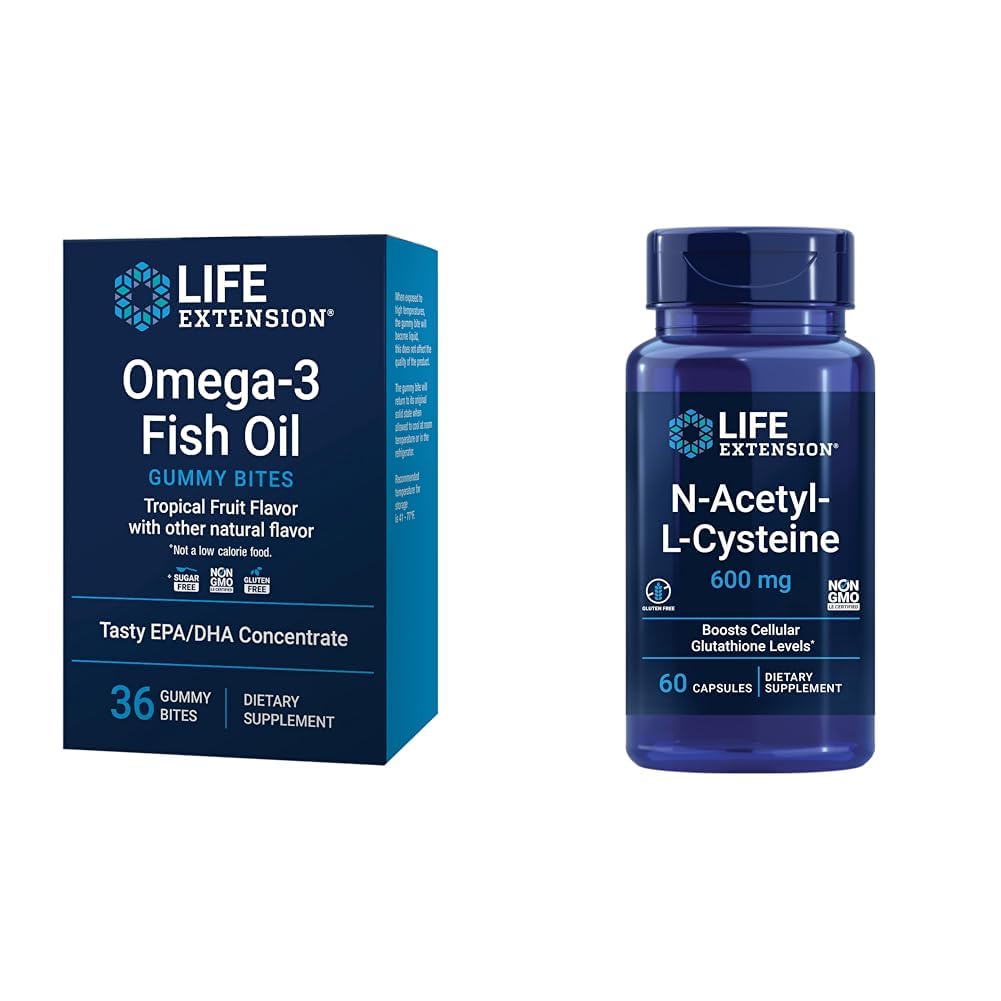 Life Extension Omega-3 Fish Oil Gummy Bites i N- Acetyl- L- Cysteina immunologiczne i układu oddechowego