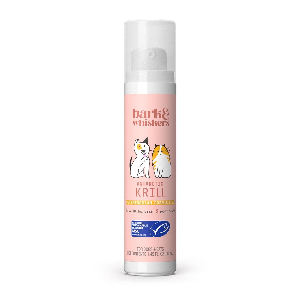 Bark & Whiskers Krill Pompa płynna oleju - Omega-3 Kwasy tłuszczowe dla kotów i psów - Wspiera wspólny komfort, Skóra i funkcje mózgu - Wsparcie przeciwutleniające - 1.45 Fl Oz (186 pomp)