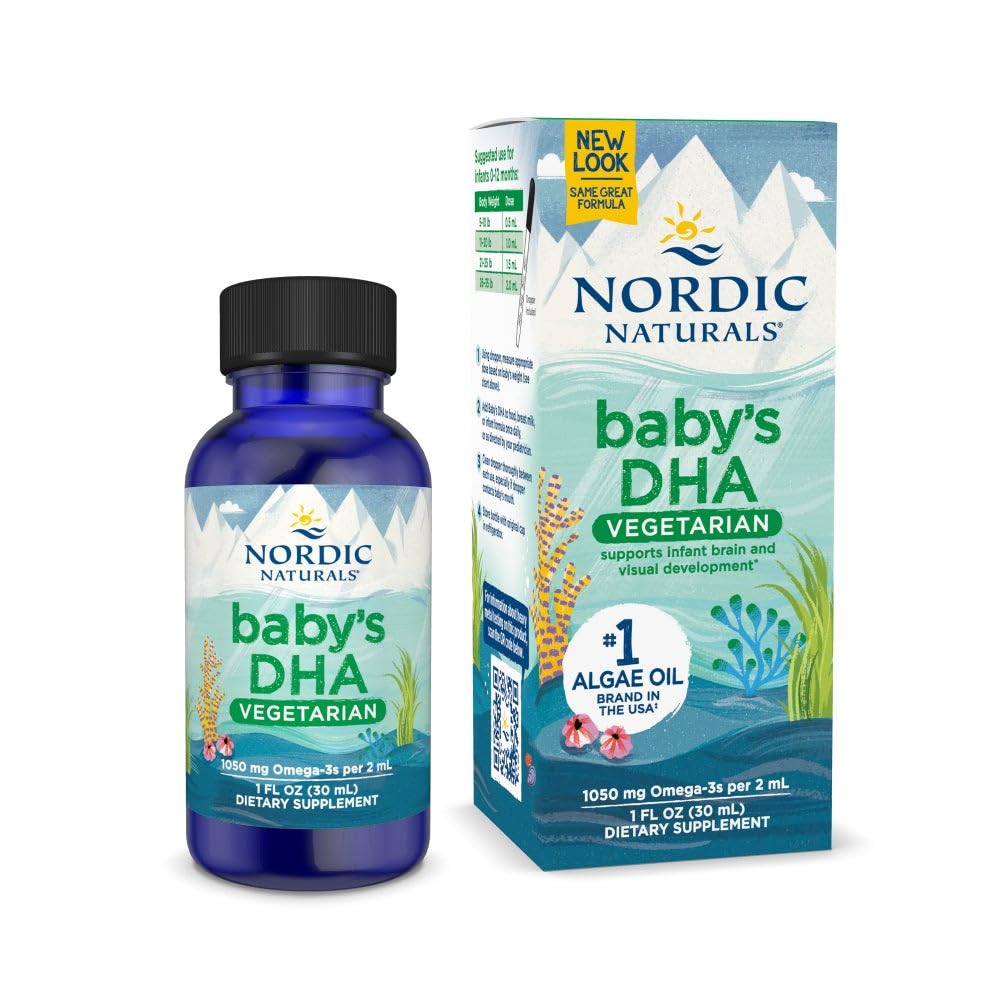 Nordic Naturals Baby 's DHA Wegetarian, Unflavored - 1050 mg Plant- Based Omega- 3-1 oz - Wsparcie rozwoju mózgu i wizji w dzieci - Non-GMO, Wegan - 15 Sług