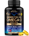 Omega 3 Fish Oil 3600 mg - Omega 3 Supplement Supplement Supplement 124; EPA & DHA - Heavy Metals Free - Heart, Brain & Joint Support - Oczyszczony olej rybny dla mężczyzn i kobiet - Lemon Flavored - Made in USA, 90 Softgels