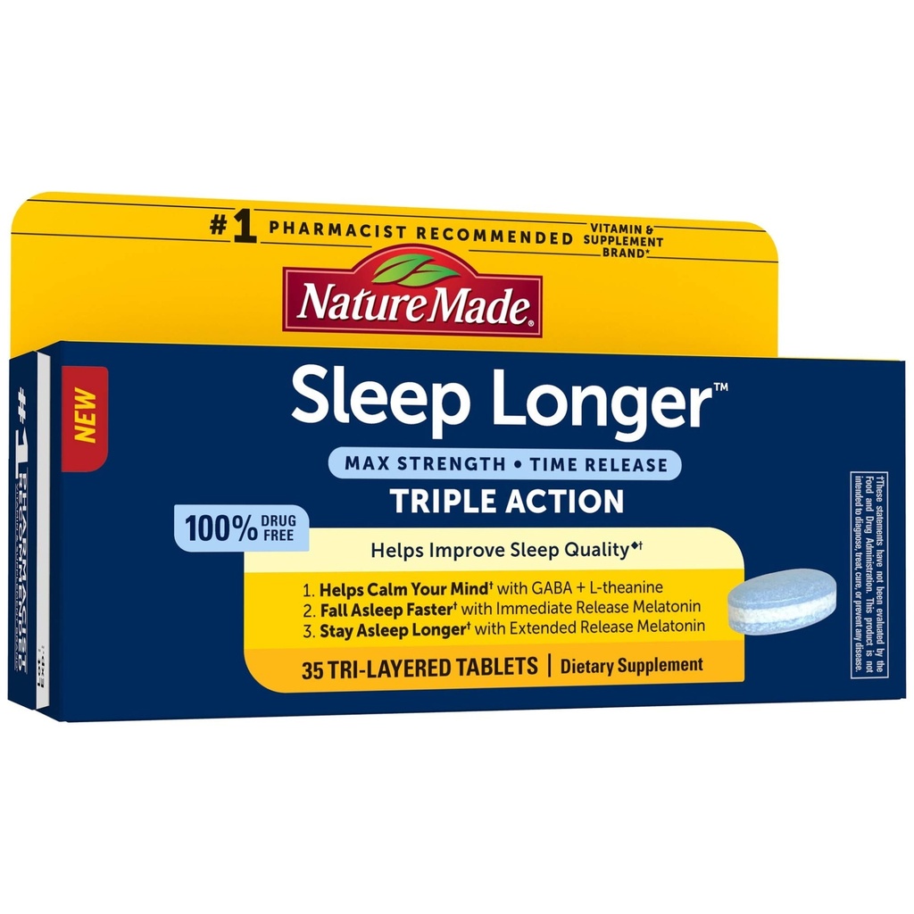 Nature Made Sleep Dłuższy, Melatonin 10 mg Release Time Tri- Layer Tablets, Pomaga poprawić jakość snu, Upadek ASleep szybciej, Stay ASleep Dłuższy, L- Theanine i GABA pomóc uspokoić swój umysł, 35 Tabletki