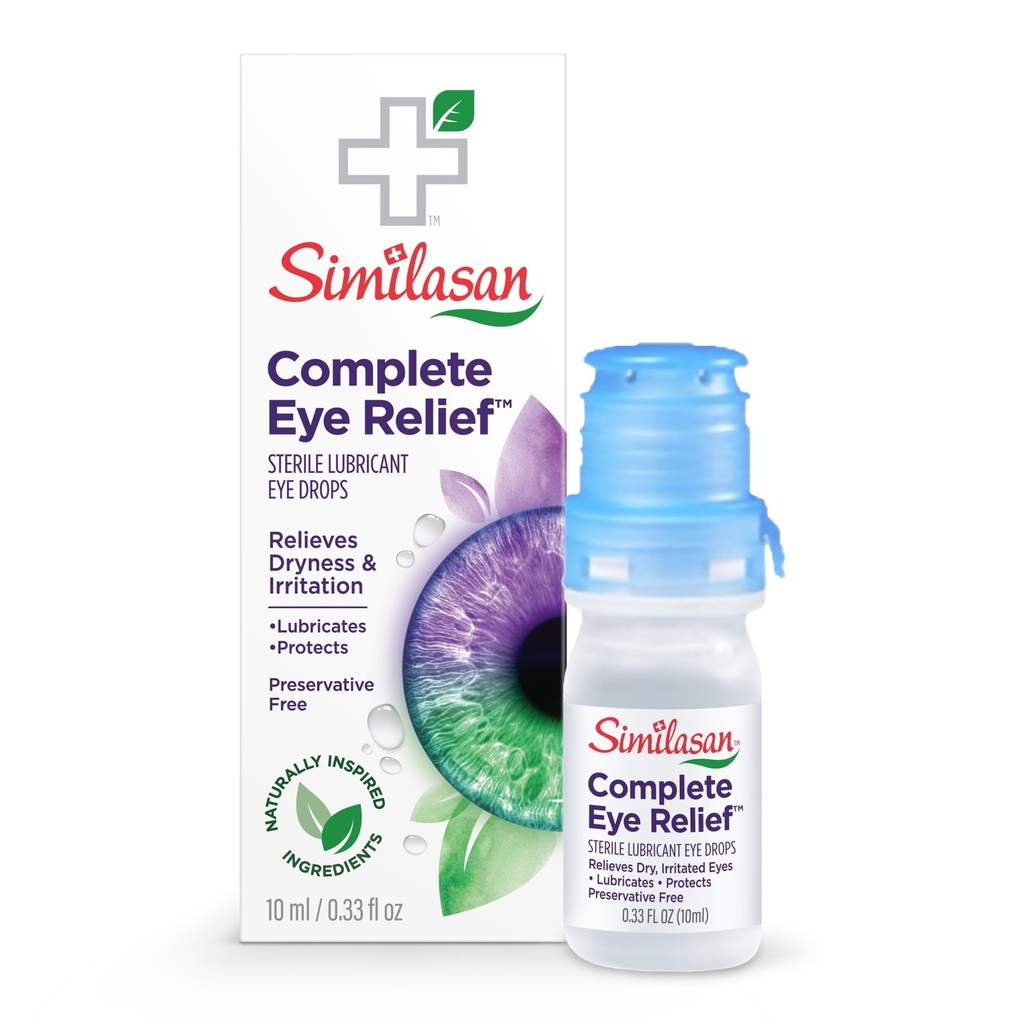 Kompletne krople do odchudzania oczu, smary i środki ochronne, naturalnie inspirowane składniki dla wieloobjawowego dyskomfortu oczu, Preservative-Free, Ectoina Enhanced, Skontaktuj się z soczewkami FL.OZ, 0.33 FL.OZ