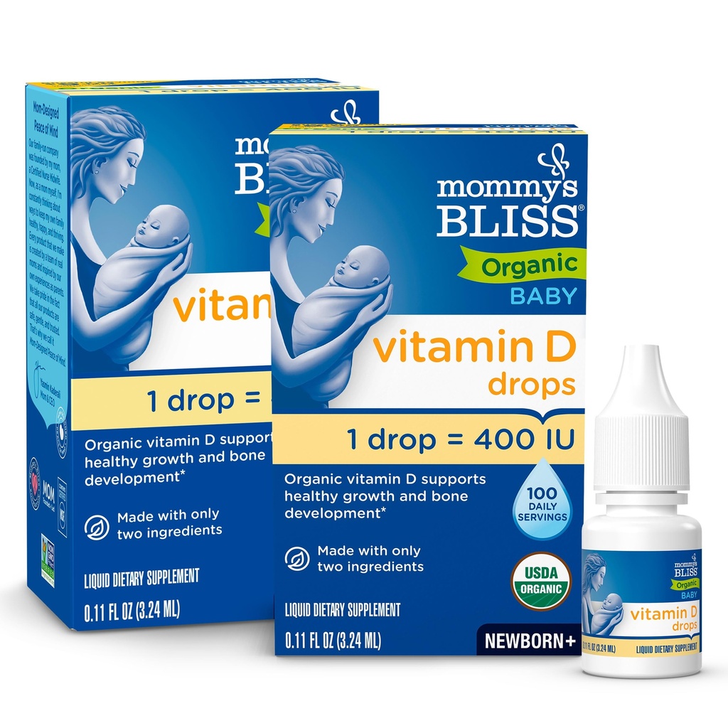 Mommy's Bliss Organic Baby Vitamin D Drops | Infant Vitamin D3 Drops Promote Healthy Growth and Bone Development | Newborn+ | 0.11 Fl Oz (100 Servings) | Pack of 2