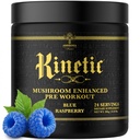 Ambrosia Kinetic Organic Preatching, Mushroom Enhanced Natural Pre Workout Supplement, Nootropic Superfood Powder for Energy (Blue Malina)