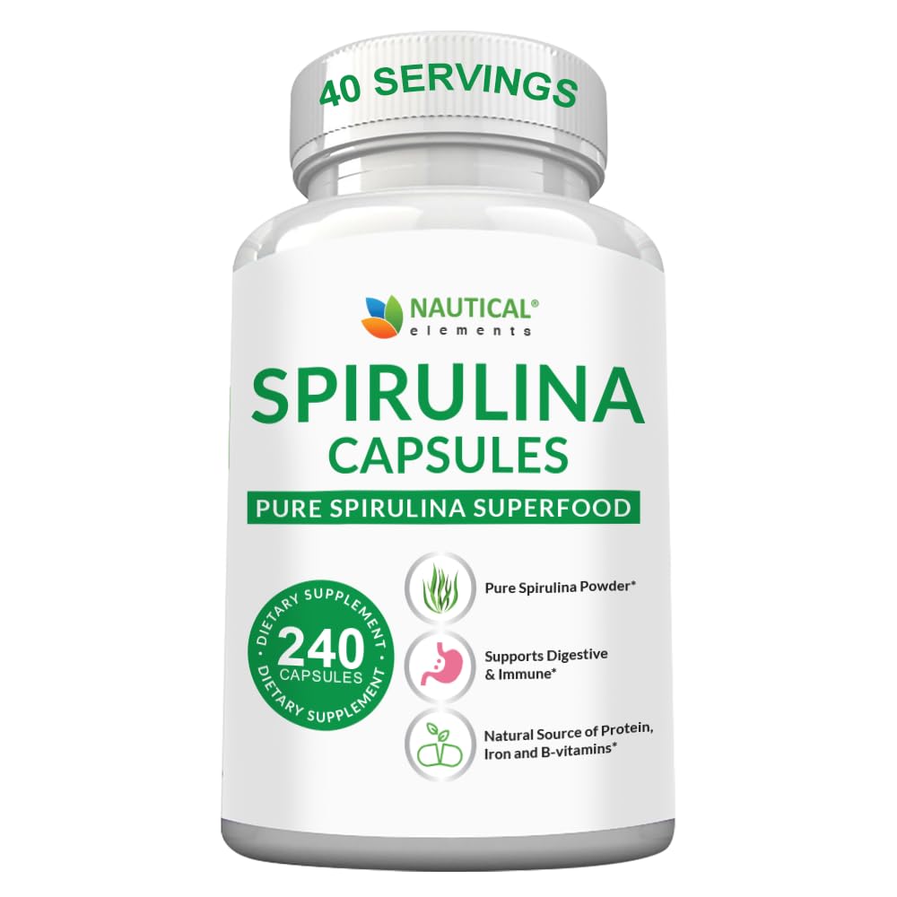 Spirulina kapsułki 3000mg - 40 Servings of Organic Spirulina kapsułki - Bogaty w białko, przeciwutleniacze i witaminy - 240 Organic Espirulina Proszek - Wspiera immunologiczne i sercowo-naczyniowe zdrowie