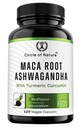 Maca Root, Ashwagandha Root Extract, Kapsułki dla mężczyzn i kobiet z kurkumina turmerowa i bioperine 120 Kapsułki Made in USA