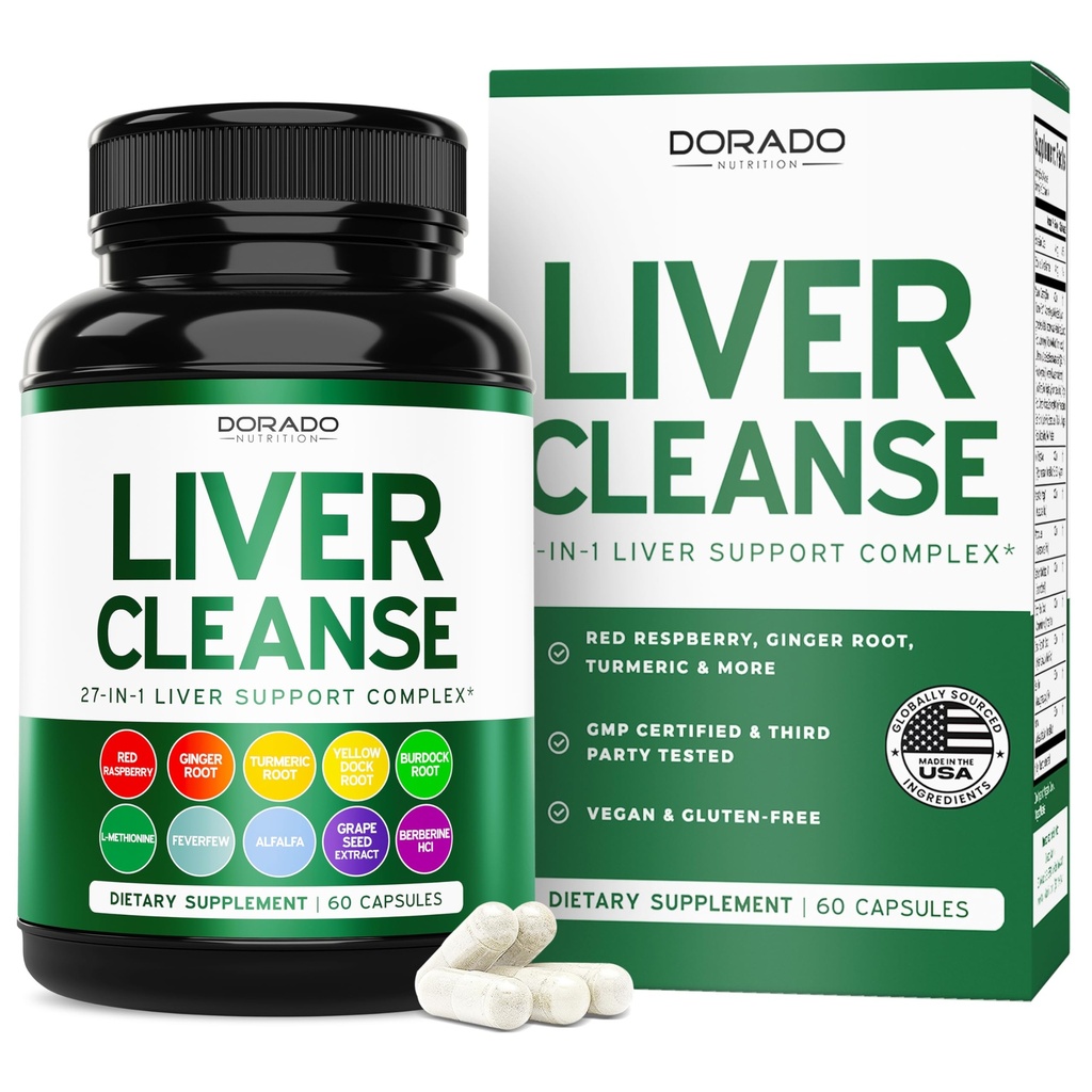 Detox i naprawa wątroby Cleanse (27 w 1 Formuła - Oświecenie mleka, Korzeń Dandelion, Kurkuma, Ekstrakt z karczocha i więcej) - Detox Cleanse Supplement, Wsparcie dla wątroby dla dorosłych, Wegan - 60 Kapsułki