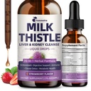 Wyciąg ciecz ciecz z mleka Thistle do detox i naprawy wątroby, 35- IN-1 Nerki Suplement wsparcia z Artichock & Dandelion do Traktu moczowego, Bladder, Wegan, Non-GMO, Strawberry Flavor, 2 FL OZ
