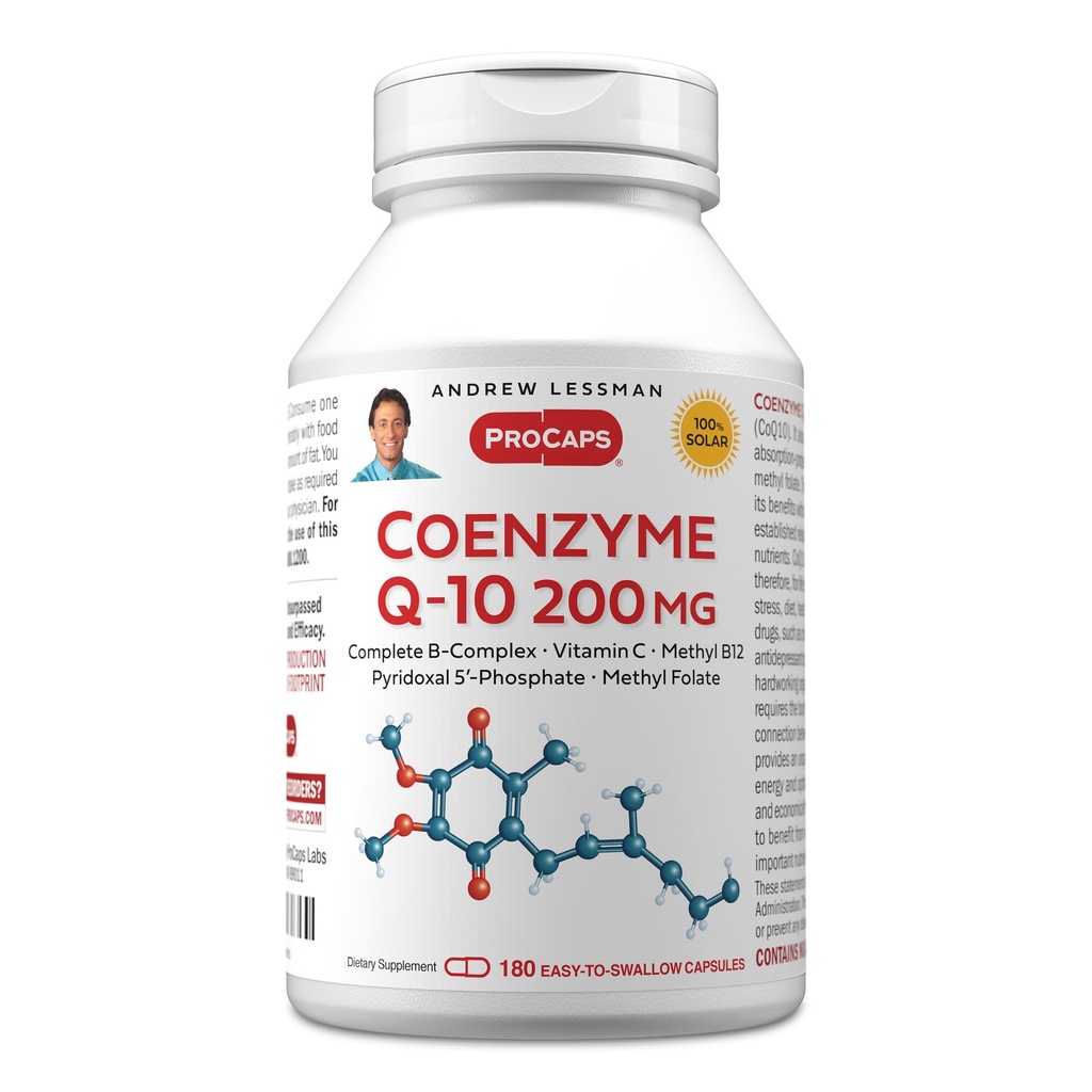 ANDREW LESSMAN Koenzym Q- 10 200 mg 180 Kapsułek - niezbędne do wytwarzania energii i optymalnego działania kluczowych organów, wsparcia przeciwutleniającego, zdeplerowany przez starzenie, Plus B- Complex. Łatwe do połknięcia kapsułki