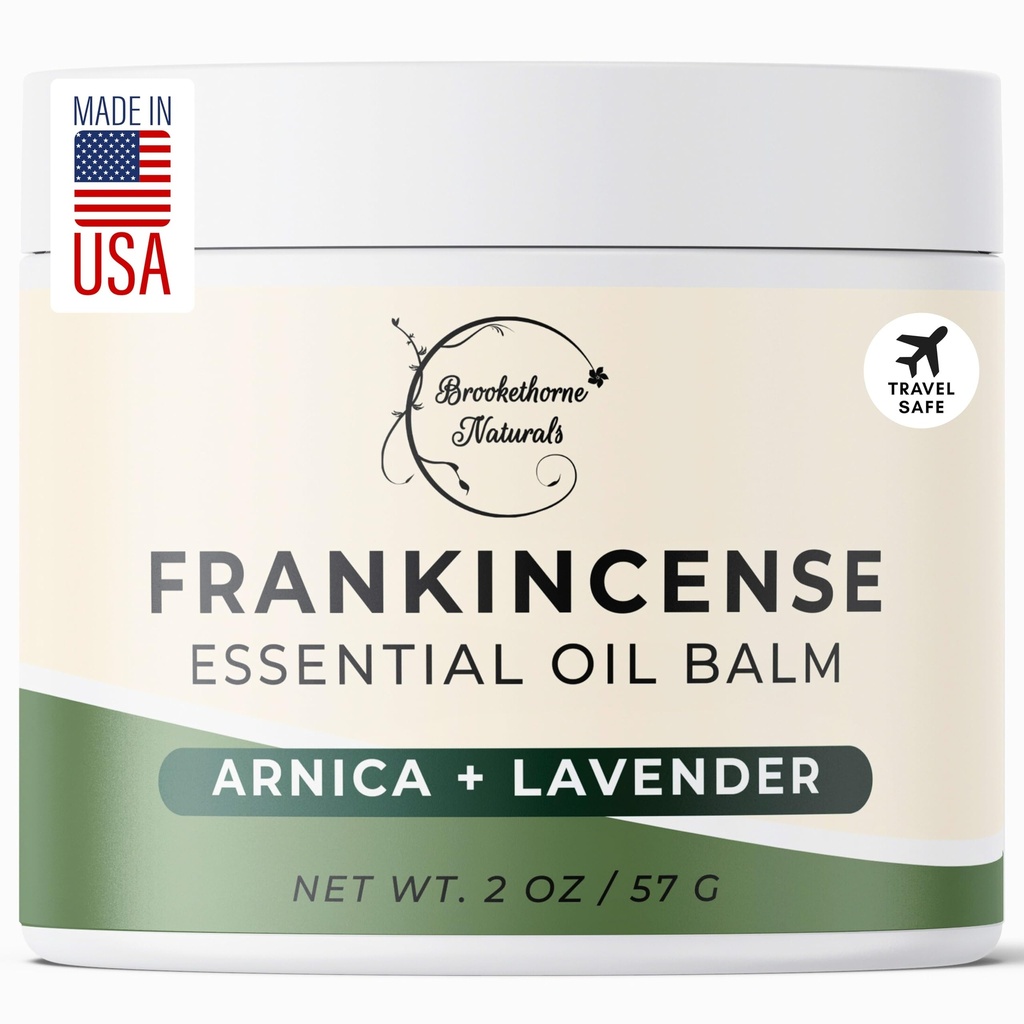 Brookethorne Naturals Frankincense Balm | Frankincense Essential Oil Balm for Skin Hydration | Soothing Muscle & Joint Support | Boswellia Extract, Arnica Montana, Castor Oil & Lavender 2oz