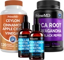 5- in-1 Ceylon Cynamon (120ct), 4- in-1 Biotin Collagen Keratin Saw Palmetto (2 fl oz - 2 Pack) & 6- in-1 Maca Root Ashwagandha (120ct) Bundle - Energia, nastroje, włosy, skóra i suplement wsparcia immunologicznego
