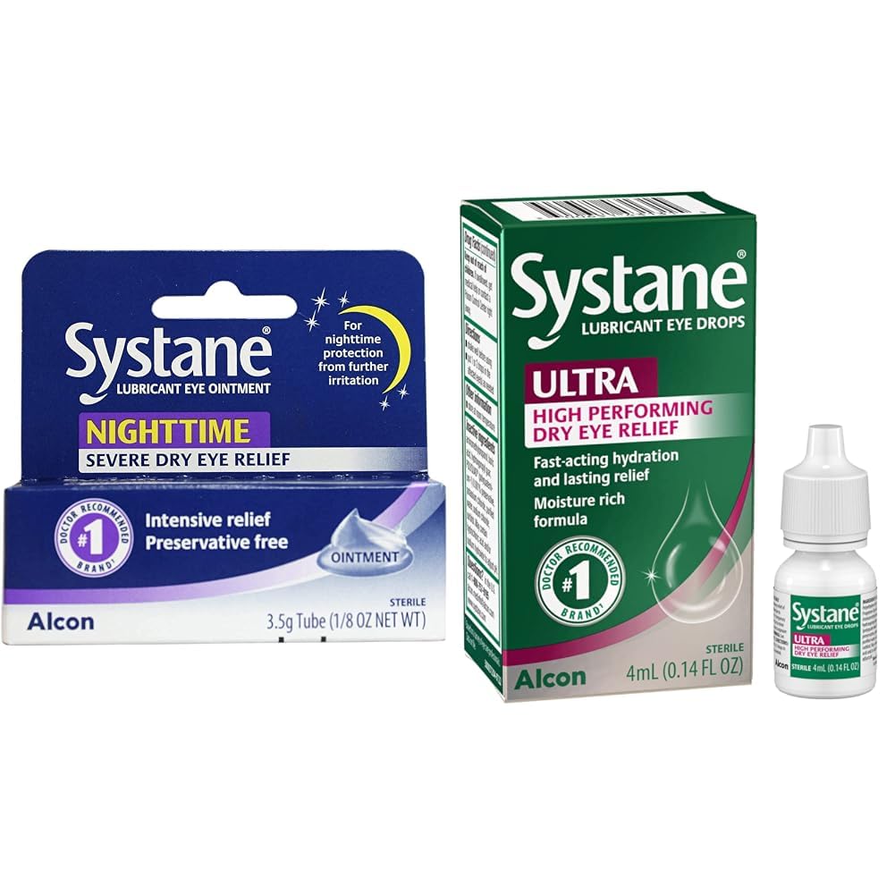 Systane Nighttime Lubricant Eye Maintment 3,5g Tube & Ultra Lubricant Eye Drops, 0,14 Fl Oz (Opakowanie po 1)