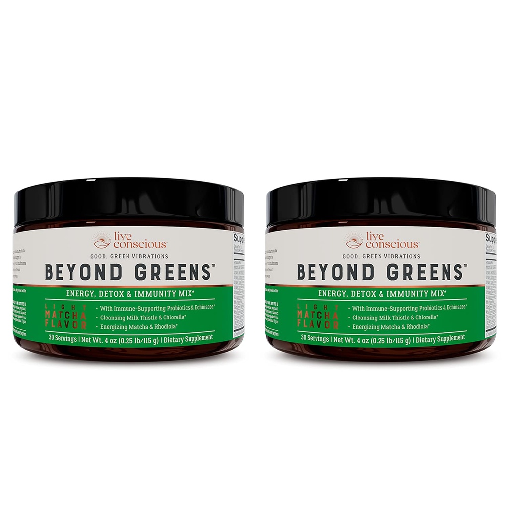 Live Świadomy poza Zieloni skoncentrowany Superfood Proszek - Matcha Flavor w / Chlorella, Echinacea, Probiotyki dla immunologicznego wsparcia i energii - 30 Służenia (2- Pack)