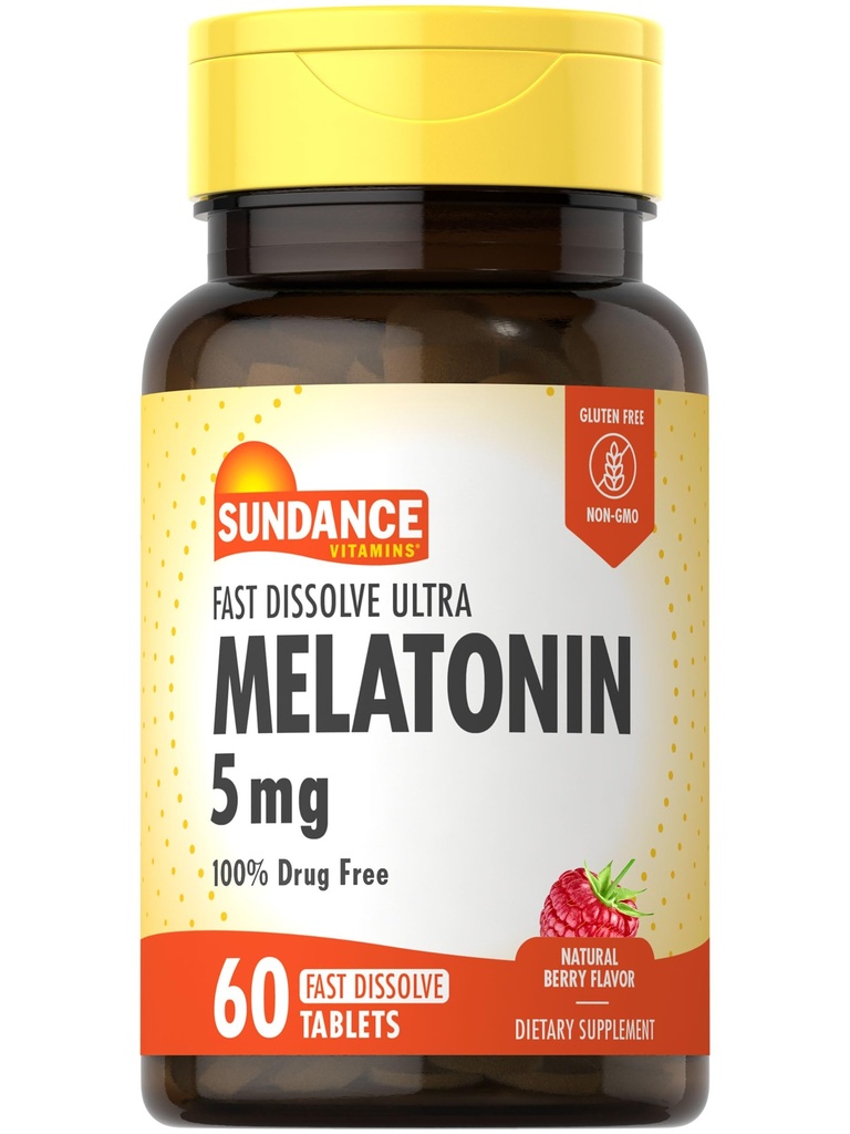 Sundance Melatonin 5 mg szybko rozpuszcza tabletki 124; 60 Hrabia 124; Natural Berry Flavor 124; Wegetarianin, Non-GMO, i gluten suplement wolny