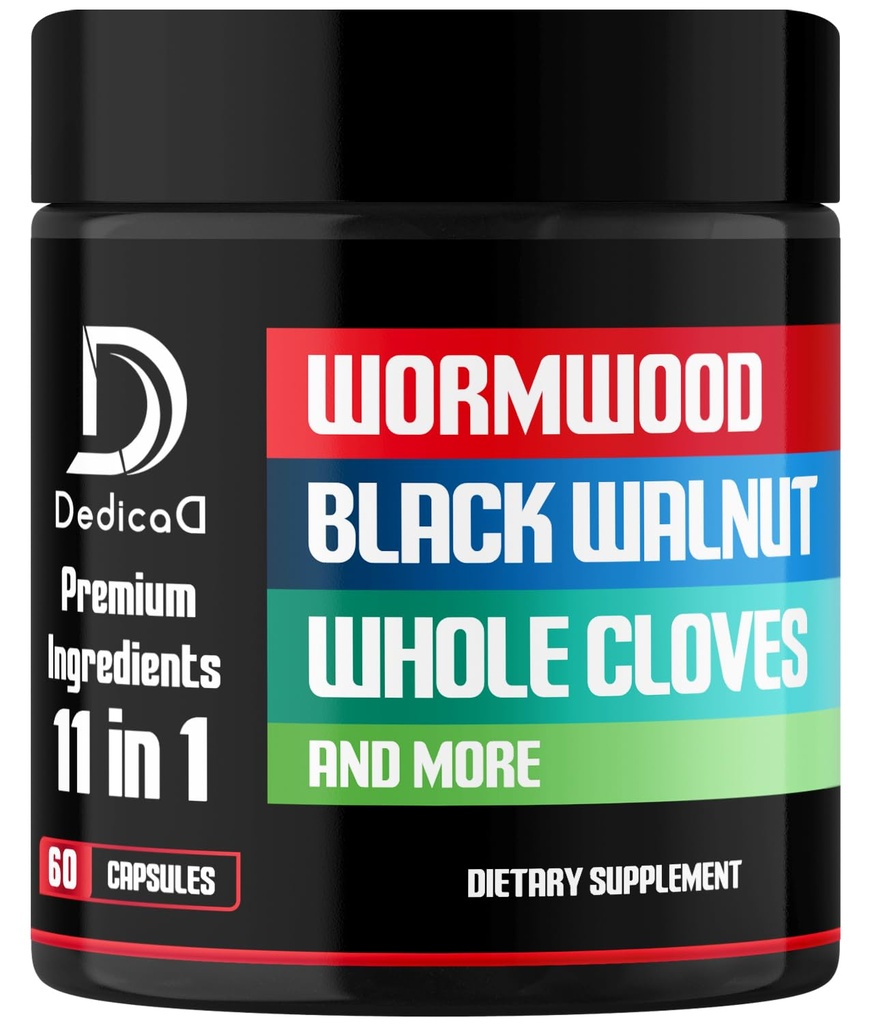 Wormwood Capsules Supplement - Ekstrahowane z czarnego orzecha, Goździki, Turmeric, Apple, Berberine HCl & More - 11 Składniki Połączone do układu immunologicznego, Zarządzanie ciałem - 60 Kapsułki