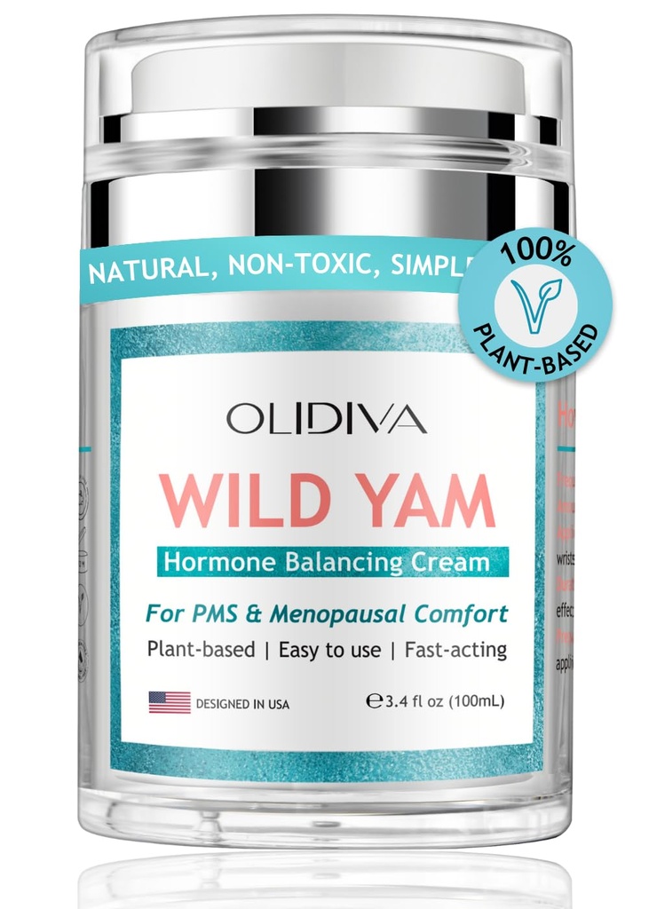 Wild Yam Cream, Hormone Balance for Women | Natural Estrogen & Progesterone Free Hormone Support | For PMS & Menopausal Comfort | Day & Night Cream for Hot Flashes & Night Sweats, (3.4 oz)