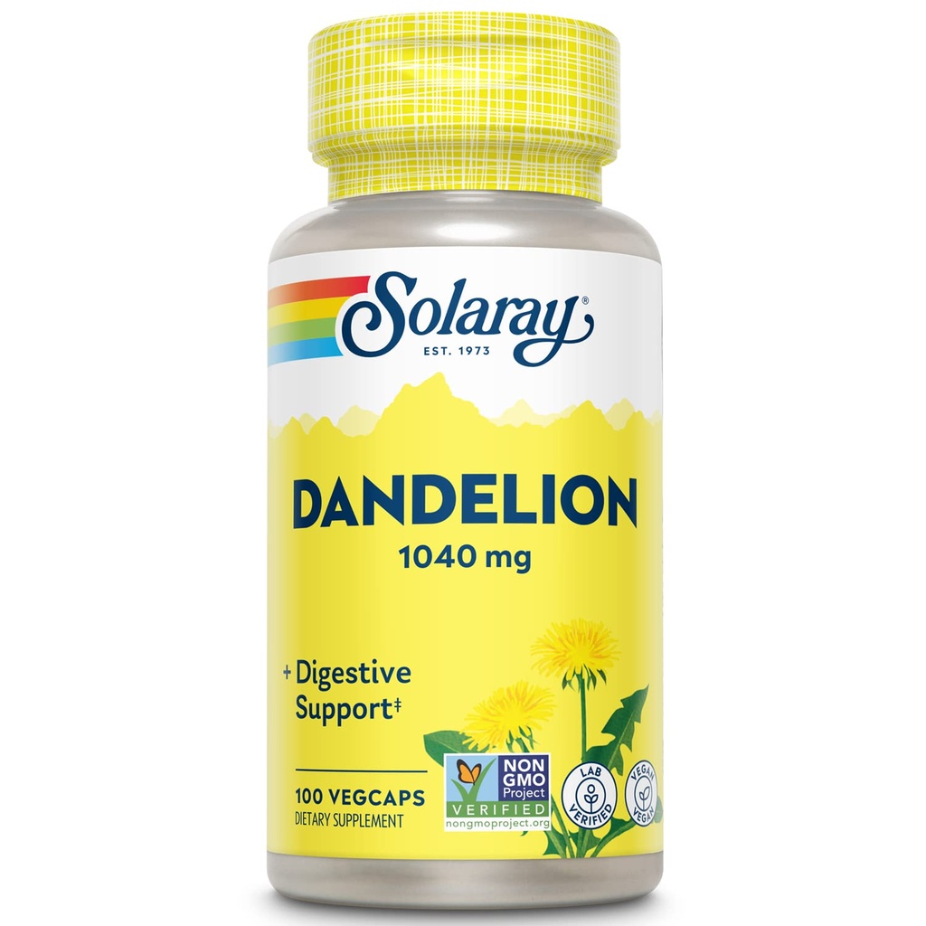 SOLARAY Dandelion Korzeń 124; Zdrowa Wątroba, Nerki, Spożywanie i Bilans Wodny Wsparcie 124; Non-GMO, Wegan, 100 VegCaps, 50 Serv