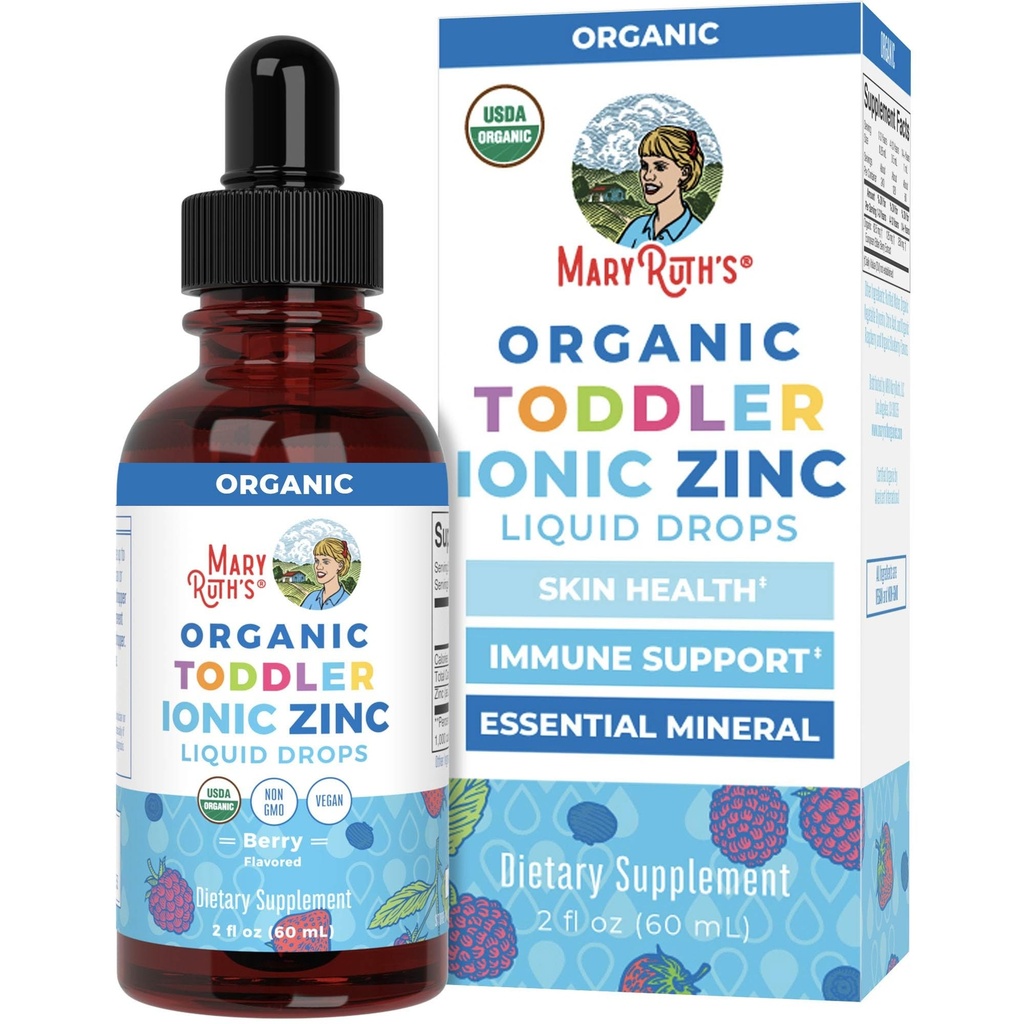 MaryRuth Organics USDA Toddler Liquid Drops | Zinc Sulfate | Immune Support Supplement| Skin Health | Vegan | Formulated for Ages 1-3 | Delicious Berry Flavor | 1 Month Supply | 2 Fl Oz