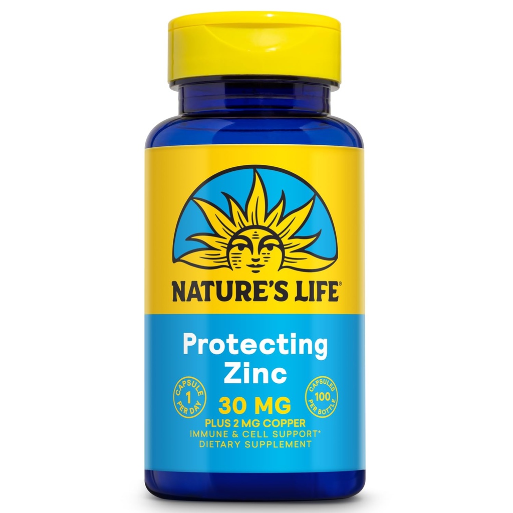 Nature 's Life Cynk Pikolinate 30mg Plus 2 mg miedzi - Chelated Cynk Suplement do immunologicznego, sercowo-naczyniowego, skóry, funkcji komórkowej i wsparcia mięśni - 60- Day Guarantee - 100 Sług, 100 Kapsułki