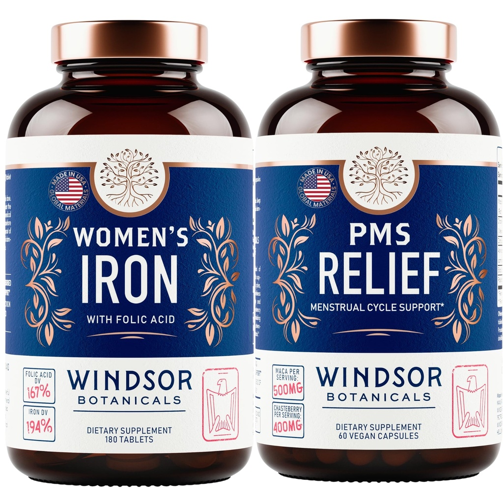 WINDSOR BOTANICALS Żelaza Suplement i PMS Pasek Ulgi dla Kobiet