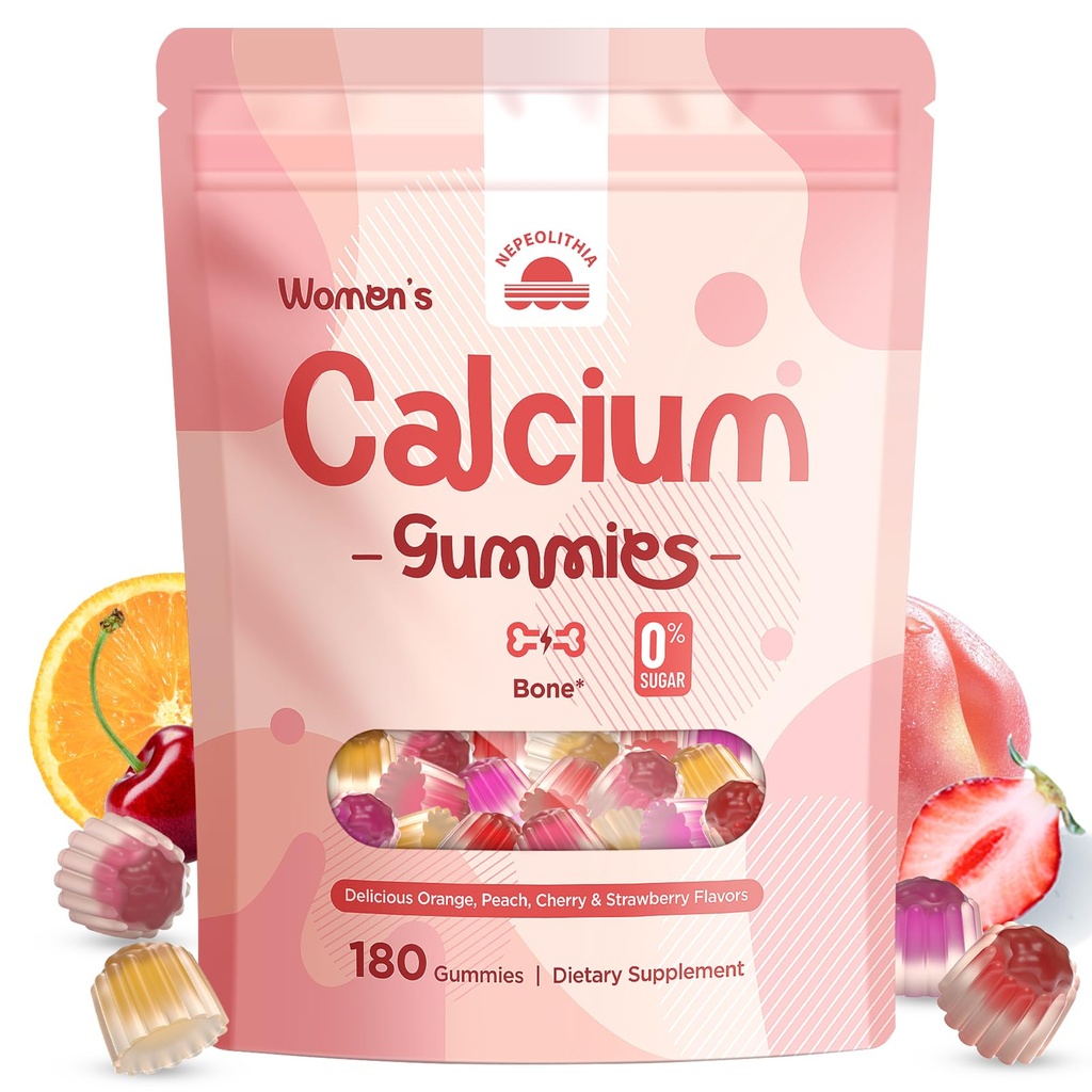 Calcium Gummies for Women – 1500mg Calcium Citrate with Vitamin D3, K2, Magnesium, Zinc, Boron & Soy Isoflavones – Calcium Supplement, Vegan, Zero Sugar, Mixed Fruit Flavors, 180 Count