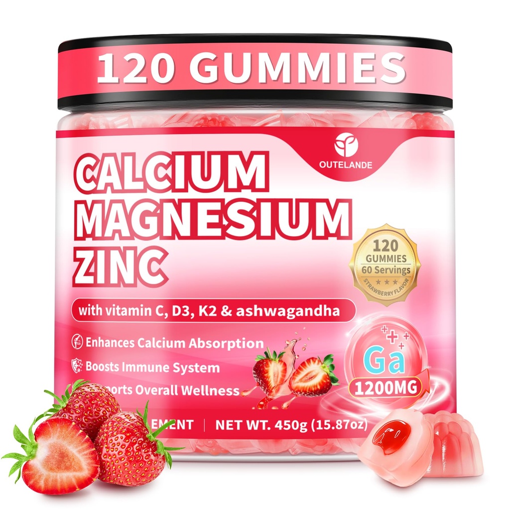 120 CT Calcium 1200 Mg with Vitamin D3 K2 Gummies for Adults,Calcium Citrate Supplements Gummies Women & Men - Calcium Gummies with Magnesium & Zinc,B6, B12- Extra Absorption Calcium Supplement