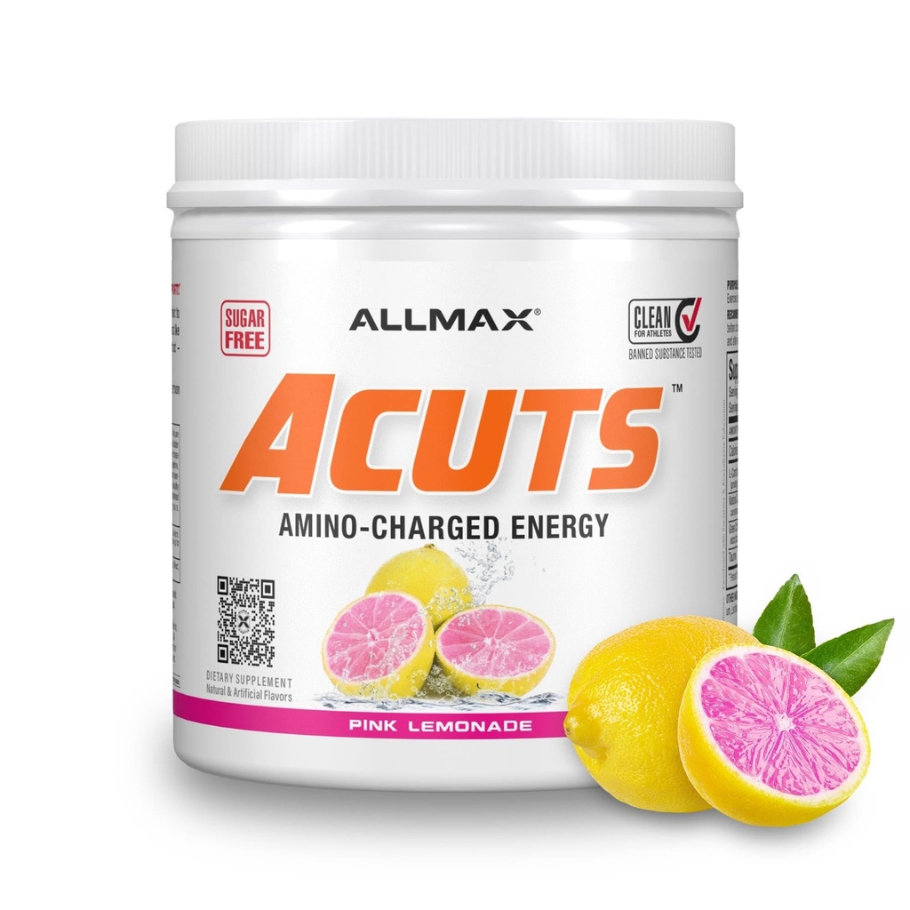 ALLMAX AMINOCUTS Nutrition (ACUTS), Amino-Charged Energy Drink with Tauryne, L- Karnityna, Green Coffee Bean Extract, Różowa Lemoniada, 30 Słupki