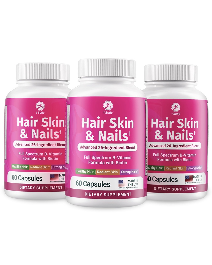 1 Body Hair Skin Nails Witamina Complex z Biotin - Kompletna formuła z 26 Witaminy zasadnicze dla mężczyzn i kobiet - 3 Pack