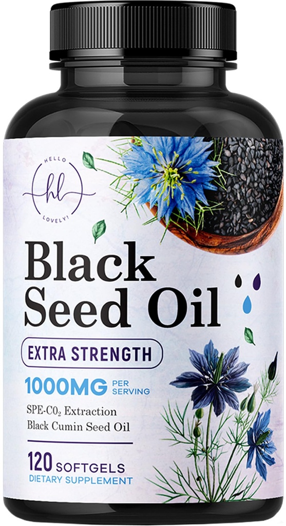 Black Seed Oil Softgels 1000mg - Premium Nigella Sativa Blackseed, Pure Natural Black Cmin Seed Oil & Przeciwutleniacz do skóry i immunologicznego wsparcia - Nie GMO, Butelki w suplemencie USA - 120 Softgels