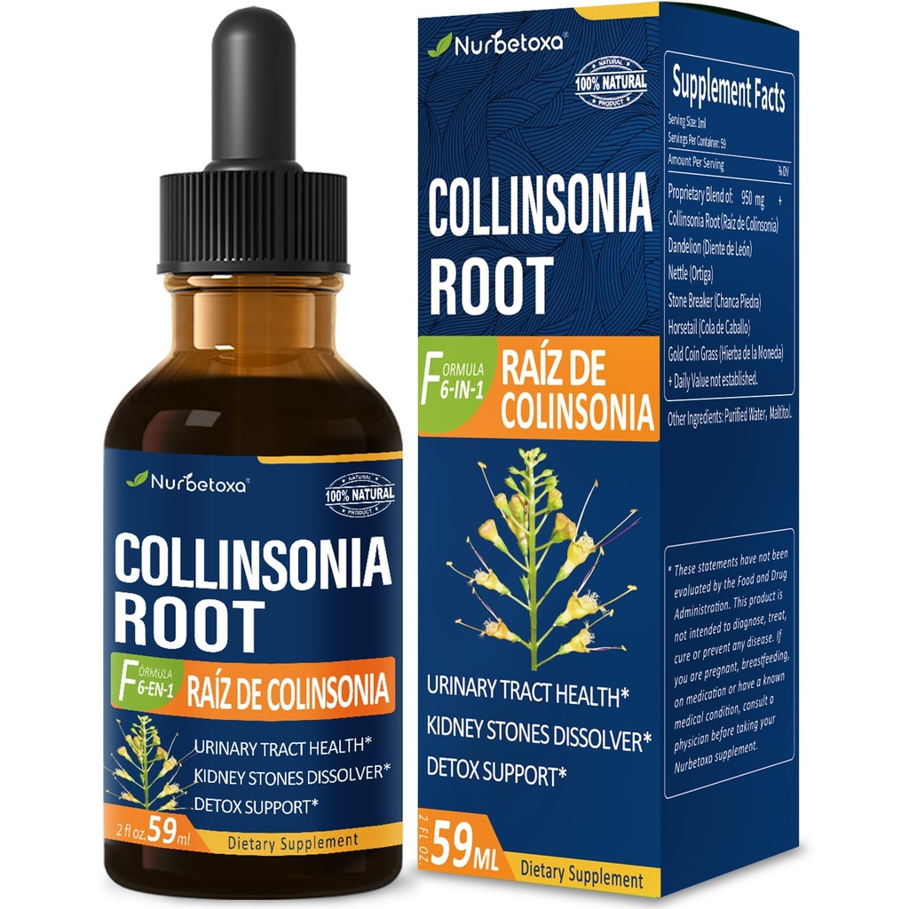 Collinsonia (Stone Root) Drops for Uurinary Tract Health, Natural Herbal Formula Supplement w / Stone Breaker Chanca Piedra Extract Support Nerki Kamienie Rozpuszczalnik i Detox Cleanse. 2oz