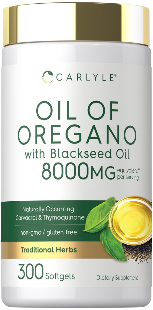 Carlyle Oil of Oregano with Black Seed Oil | 300 Softgel Capsules | Naturally Occurring Carvacrol & Thymoquinone Pills | Non-GMO, Gluten Free Supplement