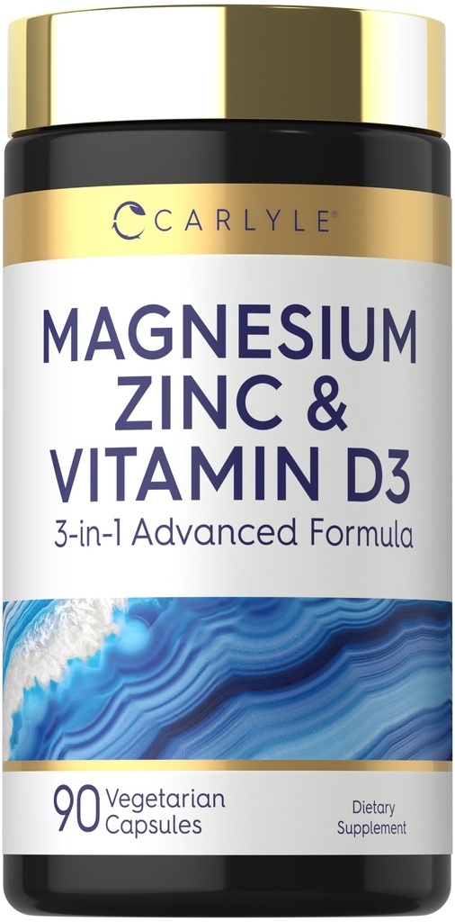 Carlyle Magnesium Zinc and Vitamin D3 | 90 Capsules | 3-in-1 Advanced Formula | Vegetarian, Non-GMO and Gluten Free