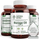 Natural Borage Oil Supplement - bogaty w kwas gamma- linolenowy (GLA), A Potent Omega- 6 Esential Fatty Acid Znany dla wspierania skóry, Nerwy i Joint Health 90 Softgels.