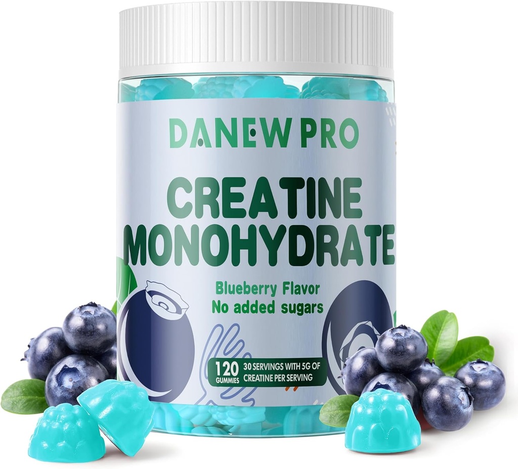 Monowodne Gummie Kreatynowe 5000mg dla mężczyzn i kobiet, Monowodny Kreatywny dla mięśni, Budowanie mięśni, Energy Boost, Pre- Workout Supplement (120 Count) -Blueberry Flavor